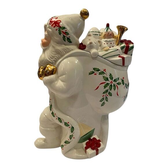 Lenox Vintage Holiday Santa Cookie Jar 1999 Christmas Toy Sack Holly Berry 13.5” - Picture 4 of 11